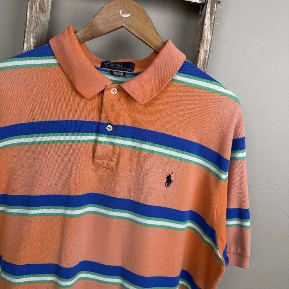 Vintage Polo Ralph Lauren Sun Faded Orange Stripe Collar Shirt XL
